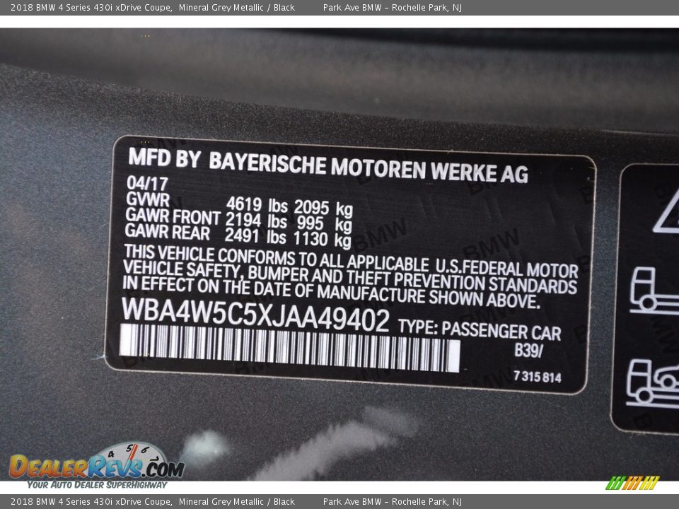 2018 BMW 4 Series 430i xDrive Coupe Mineral Grey Metallic / Black Photo #34