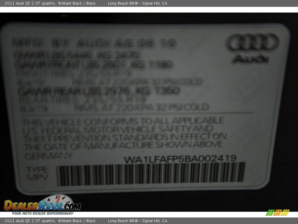 2011 Audi Q5 2.0T quattro Brilliant Black / Black Photo #18