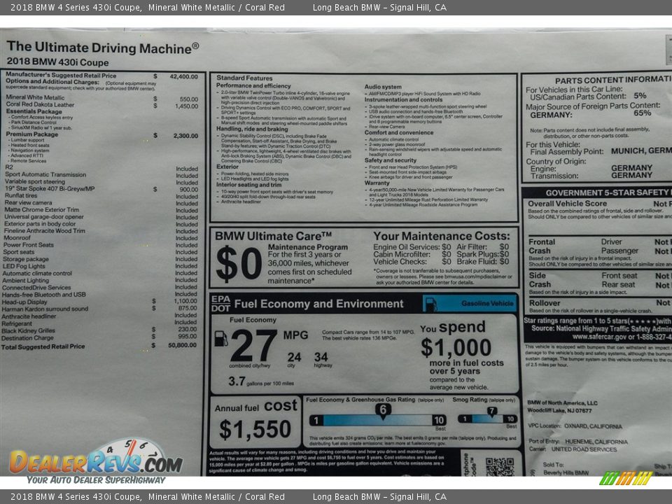 2018 BMW 4 Series 430i Coupe Mineral White Metallic / Coral Red Photo #10
