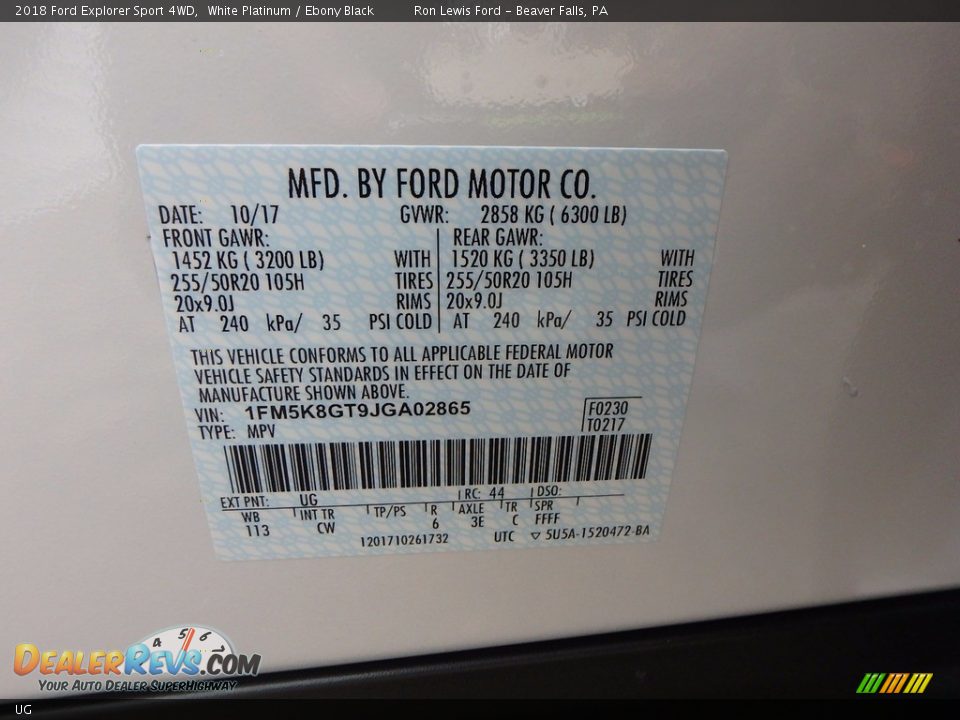 Ford Color Code UG White Platinum