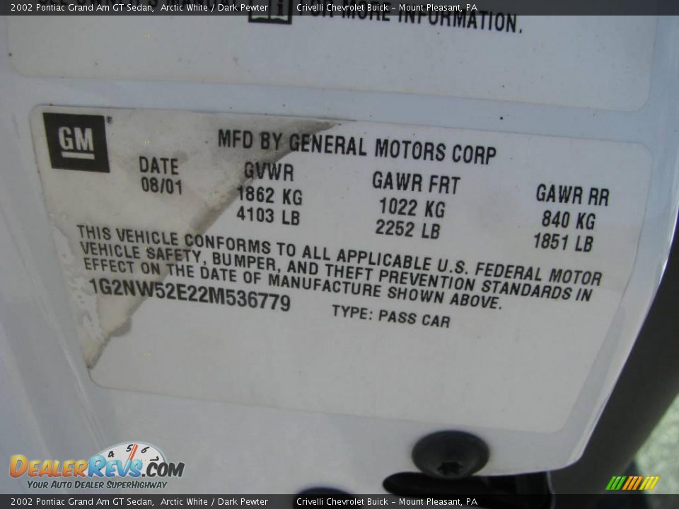 2002 Pontiac Grand Am GT Sedan Arctic White / Dark Pewter Photo #29