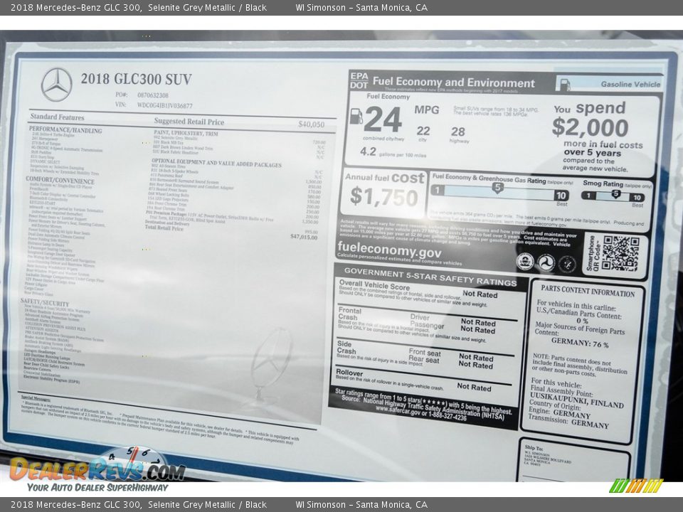 2018 Mercedes-Benz GLC 300 Selenite Grey Metallic / Black Photo #11