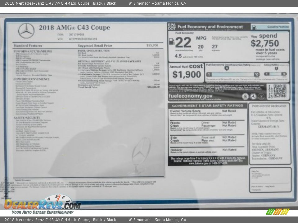 2018 Mercedes-Benz C 43 AMG 4Matic Coupe Black / Black Photo #11