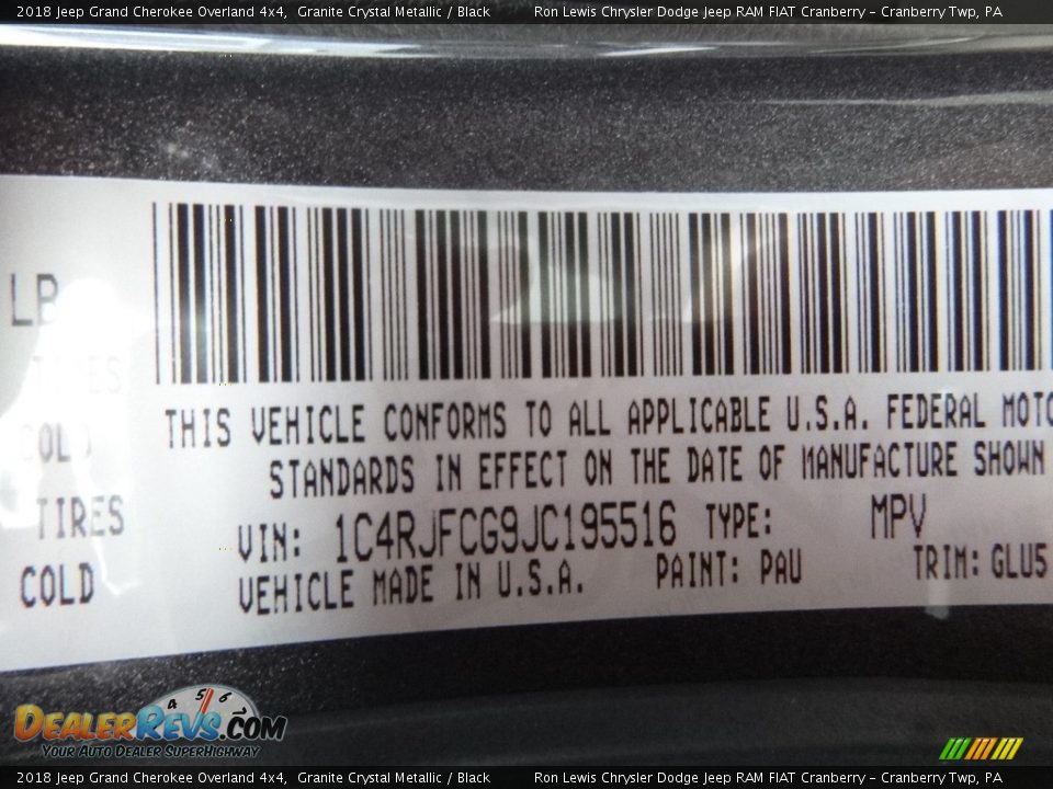 2018 Jeep Grand Cherokee Overland 4x4 Granite Crystal Metallic / Black Photo #15