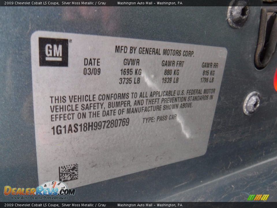 2009 Chevrolet Cobalt LS Coupe Silver Moss Metallic / Gray Photo #19
