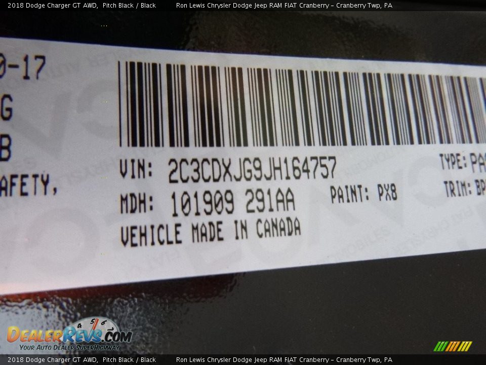 2018 Dodge Charger GT AWD Pitch Black / Black Photo #16