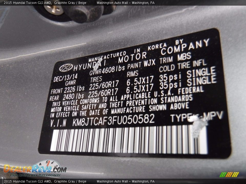 2015 Hyundai Tucson GLS AWD Graphite Gray / Beige Photo #27