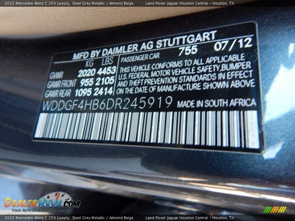 2013 Mercedes-Benz C 250 Luxury Steel Grey Metallic / Almond Beige Photo #35