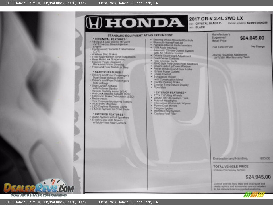 2017 Honda CR-V LX Crystal Black Pearl / Black Photo #17