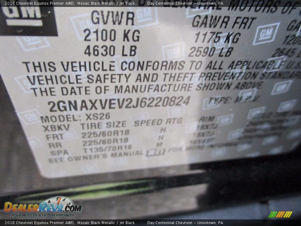 2018 Chevrolet Equinox Premier AWD Mosaic Black Metallic / Jet Black Photo #15