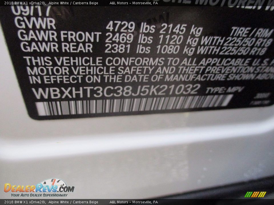 2018 BMW X1 xDrive28i Alpine White / Canberra Beige Photo #19