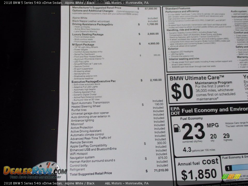 2018 BMW 5 Series 540i xDrive Sedan Alpine White / Black Photo #12