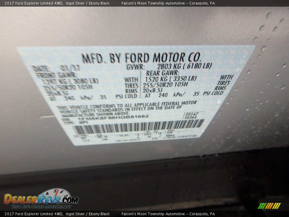 2017 Ford Explorer Limited 4WD Ingot Silver / Ebony Black Photo #23