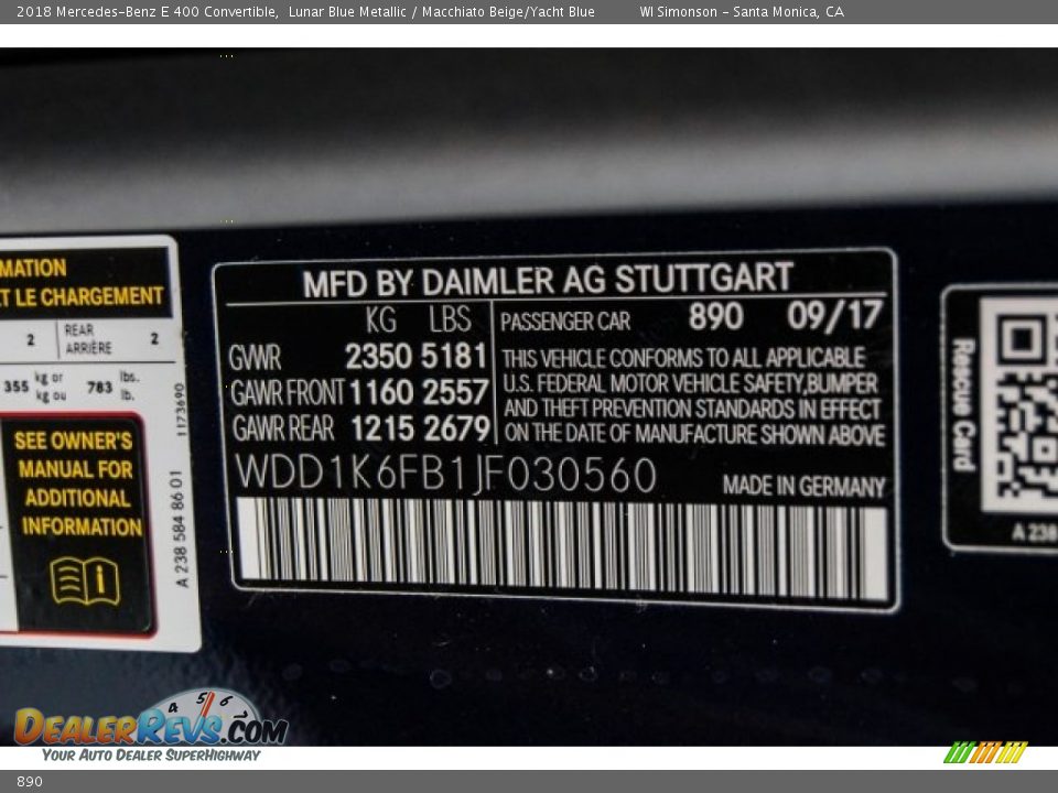 Mercedes-Benz Color Code 890 Lunar Blue Metallic