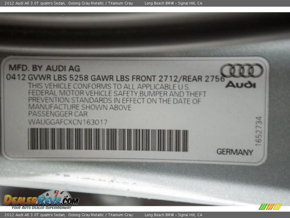 2012 Audi A6 3.0T quattro Sedan Oolong Gray Metallic / Titanium Gray Photo #18