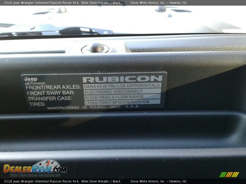 Info Tag of 2018 Jeep Wrangler Unlimited Rubicon Recon 4x4 Photo #28