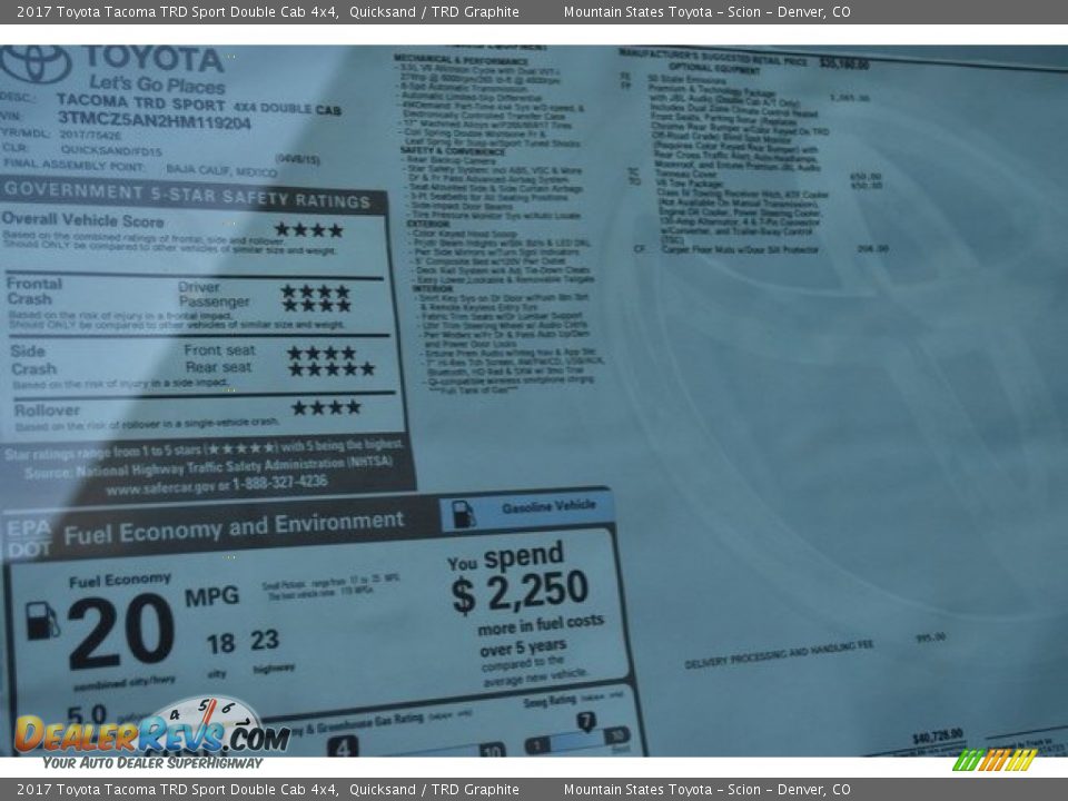 2017 Toyota Tacoma TRD Sport Double Cab 4x4 Quicksand / TRD Graphite Photo #10