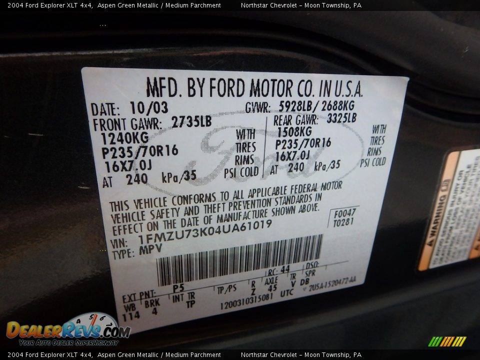 2004 Ford Explorer XLT 4x4 Aspen Green Metallic / Medium Parchment Photo #14