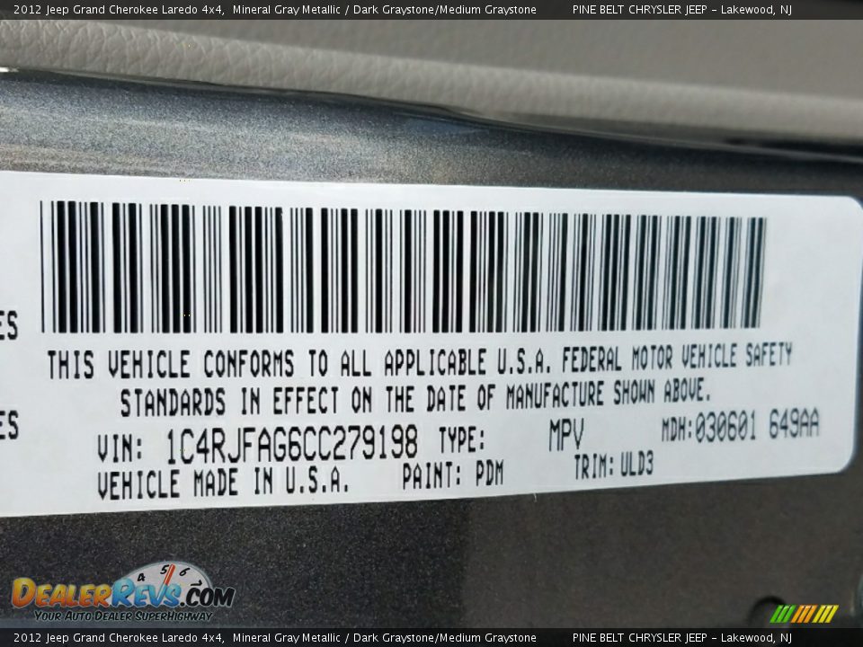 2012 Jeep Grand Cherokee Laredo 4x4 Mineral Gray Metallic / Dark Graystone/Medium Graystone Photo #27