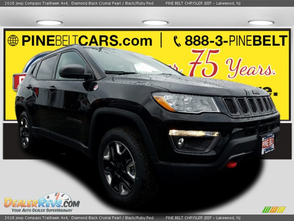 2018 Jeep Compass Trailhawk 4x4 Diamond Black Crystal Pearl / Black/Ruby Red Photo #1