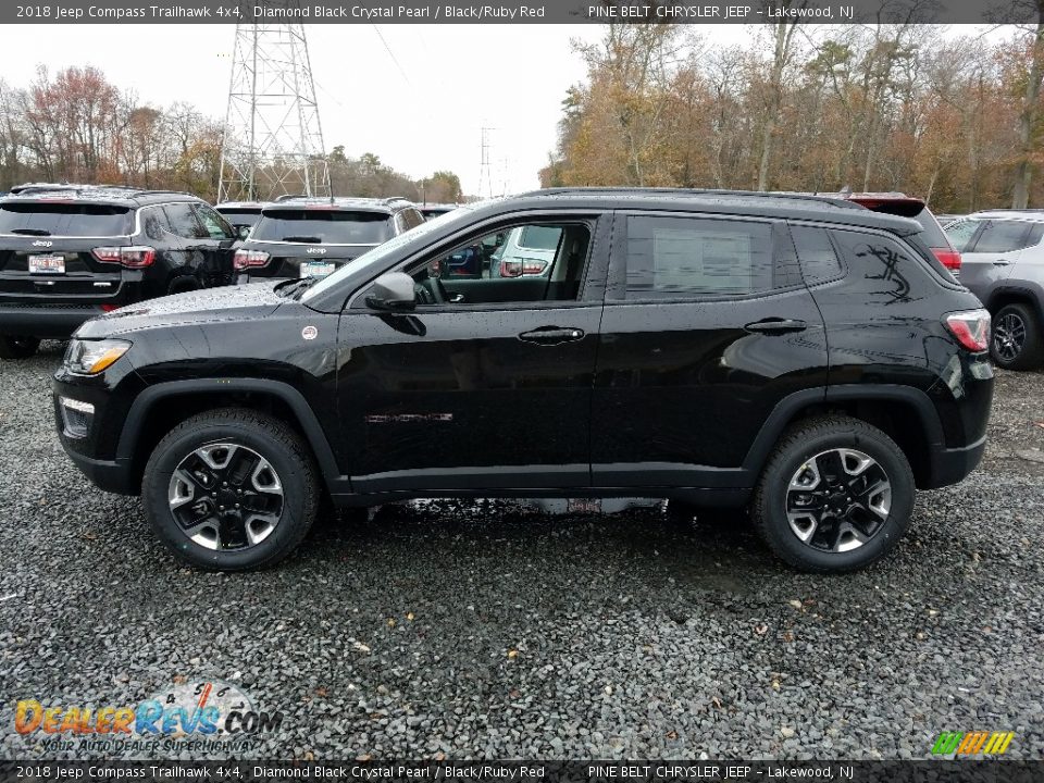 2018 Jeep Compass Trailhawk 4x4 Diamond Black Crystal Pearl / Black/Ruby Red Photo #3