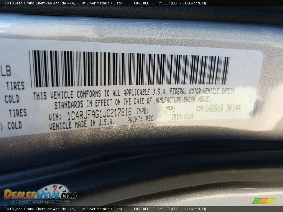 2018 Jeep Grand Cherokee Altitude 4x4 Billet Silver Metallic / Black Photo #9