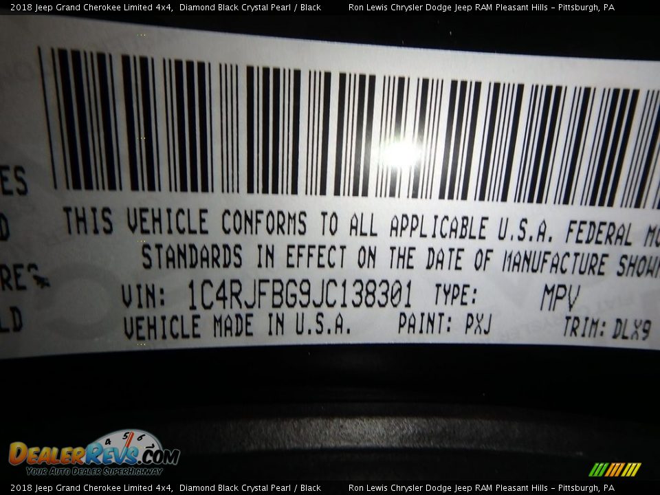 2018 Jeep Grand Cherokee Limited 4x4 Diamond Black Crystal Pearl / Black Photo #14