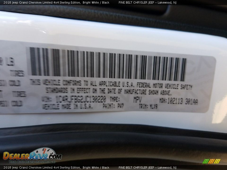 2018 Jeep Grand Cherokee Limited 4x4 Sterling Edition Bright White / Black Photo #8
