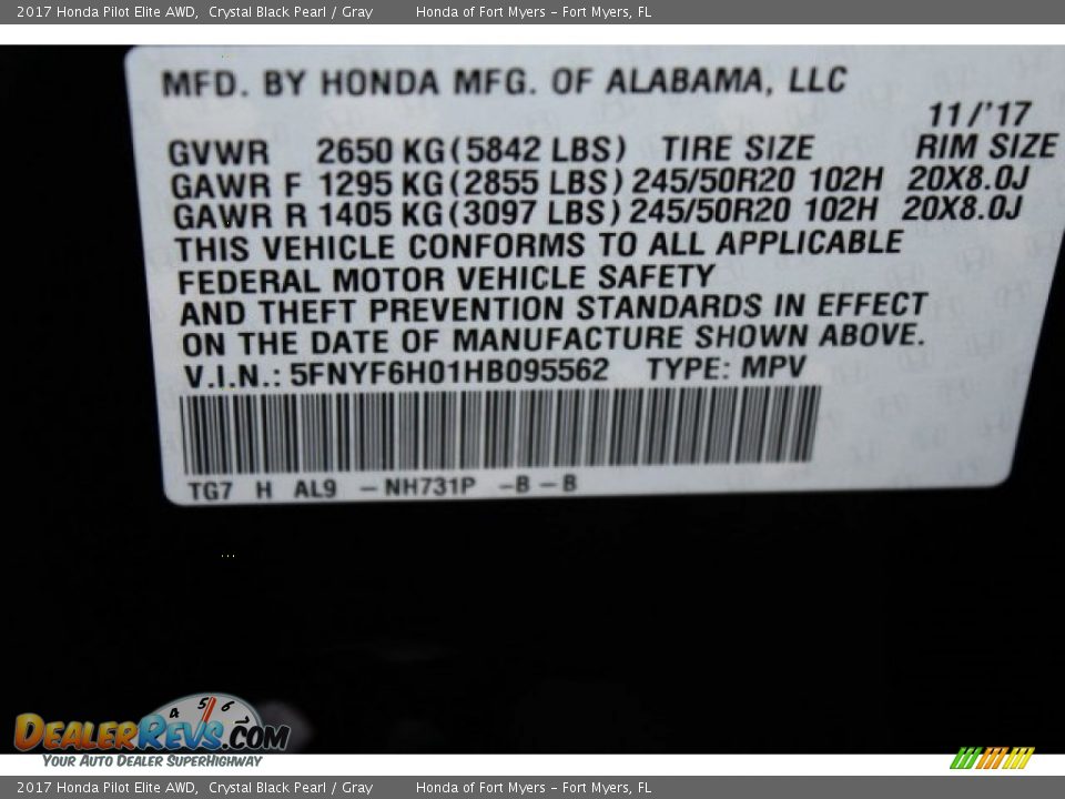 2017 Honda Pilot Elite AWD Crystal Black Pearl / Gray Photo #33