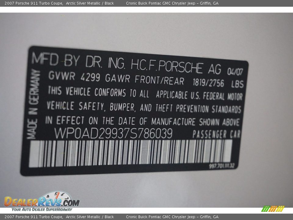 2007 Porsche 911 Turbo Coupe Arctic Silver Metallic / Black Photo #21
