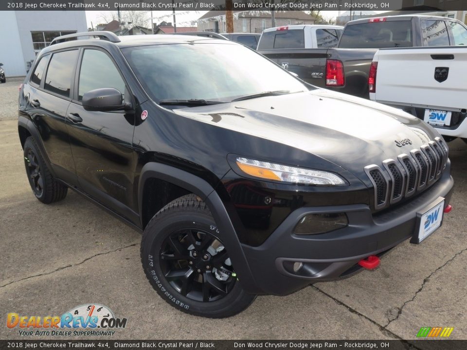 2018 Jeep Cherokee Trailhawk 4x4 Diamond Black Crystal Pearl / Black Photo #1