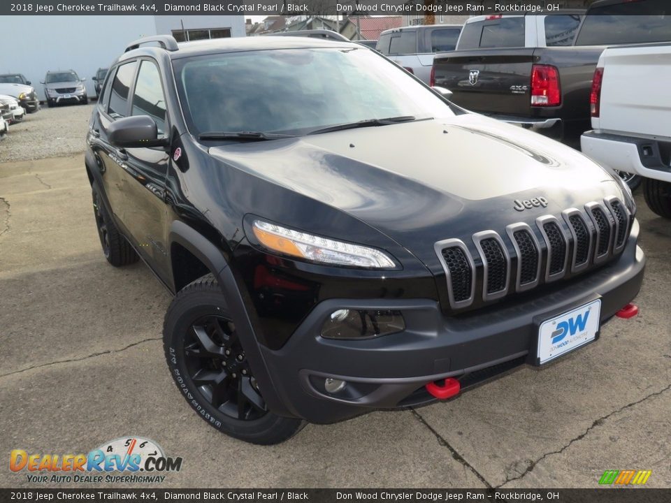 2018 Jeep Cherokee Trailhawk 4x4 Diamond Black Crystal Pearl / Black Photo #3