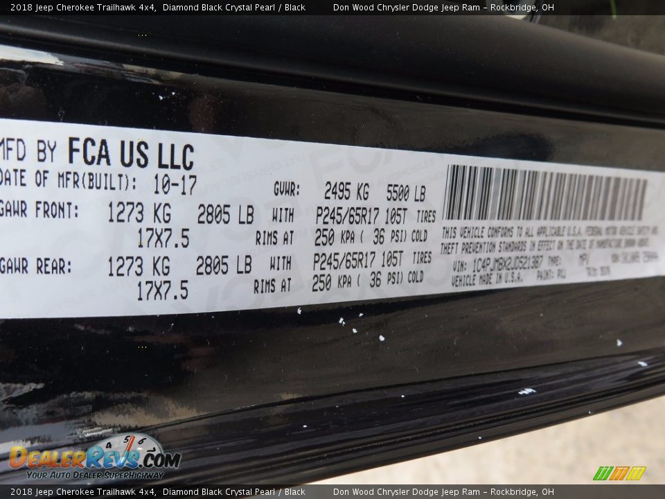 2018 Jeep Cherokee Trailhawk 4x4 Diamond Black Crystal Pearl / Black Photo #28