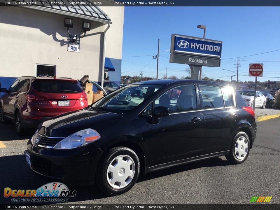 2008 Nissan Versa 1.8 S Hatchback Super Black / Beige Photo #1