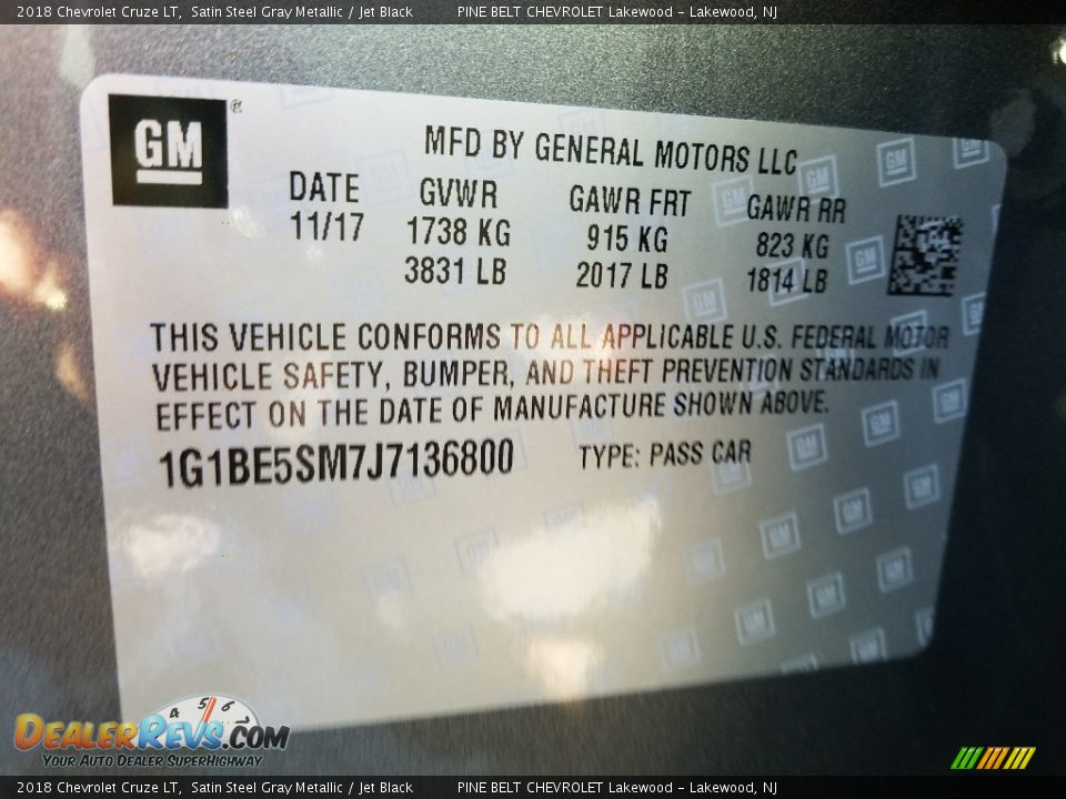 2018 Chevrolet Cruze LT Satin Steel Gray Metallic / Jet Black Photo #9