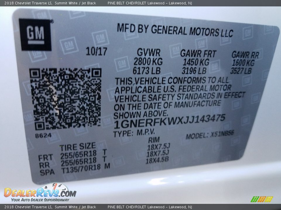 2018 Chevrolet Traverse LS Summit White / Jet Black Photo #8