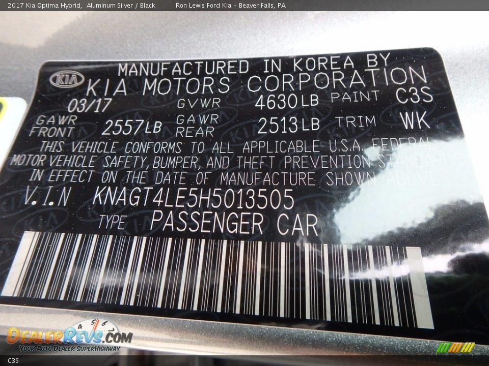 Kia Color Code C3S Aluminum Silver