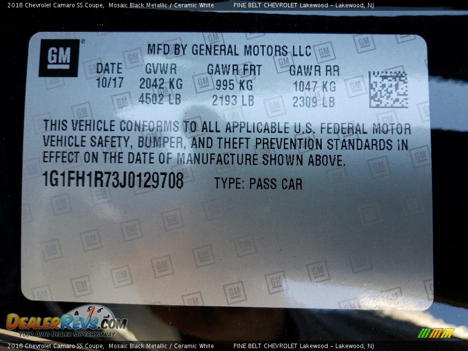 2018 Chevrolet Camaro SS Coupe Mosaic Black Metallic / Ceramic White Photo #10