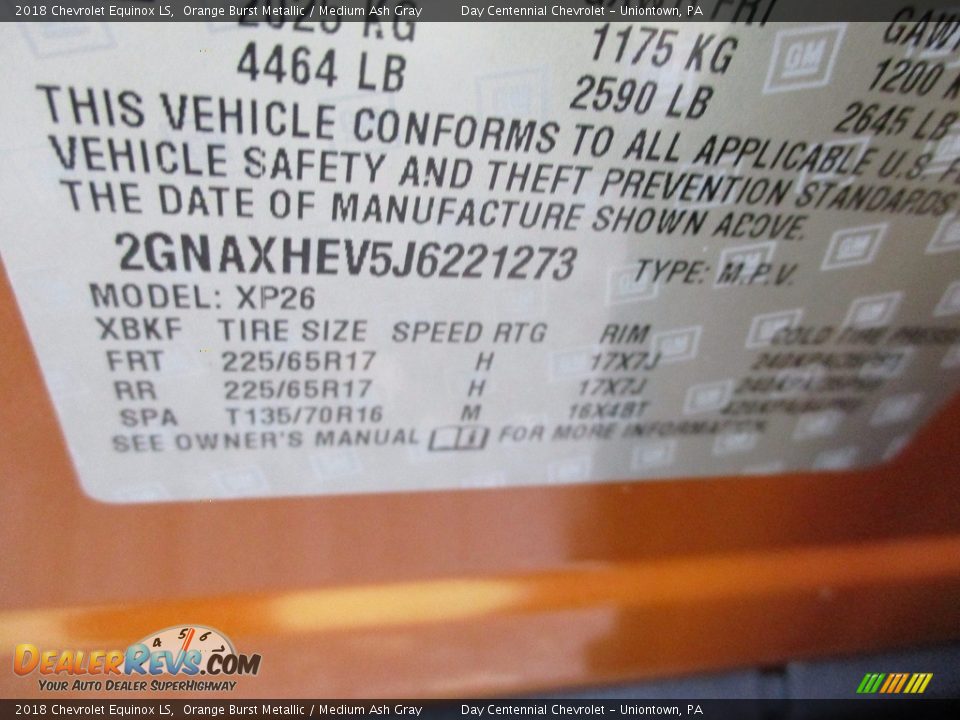 2018 Chevrolet Equinox LS Orange Burst Metallic / Medium Ash Gray Photo #15