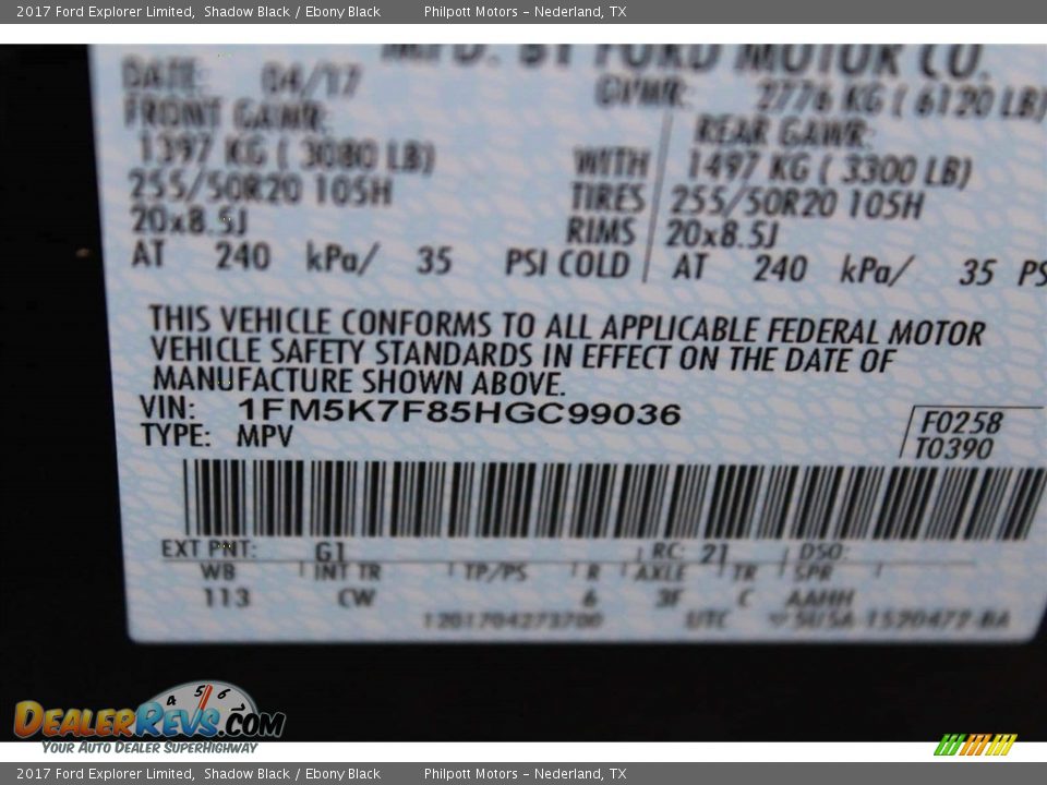2017 Ford Explorer Limited Shadow Black / Ebony Black Photo #25