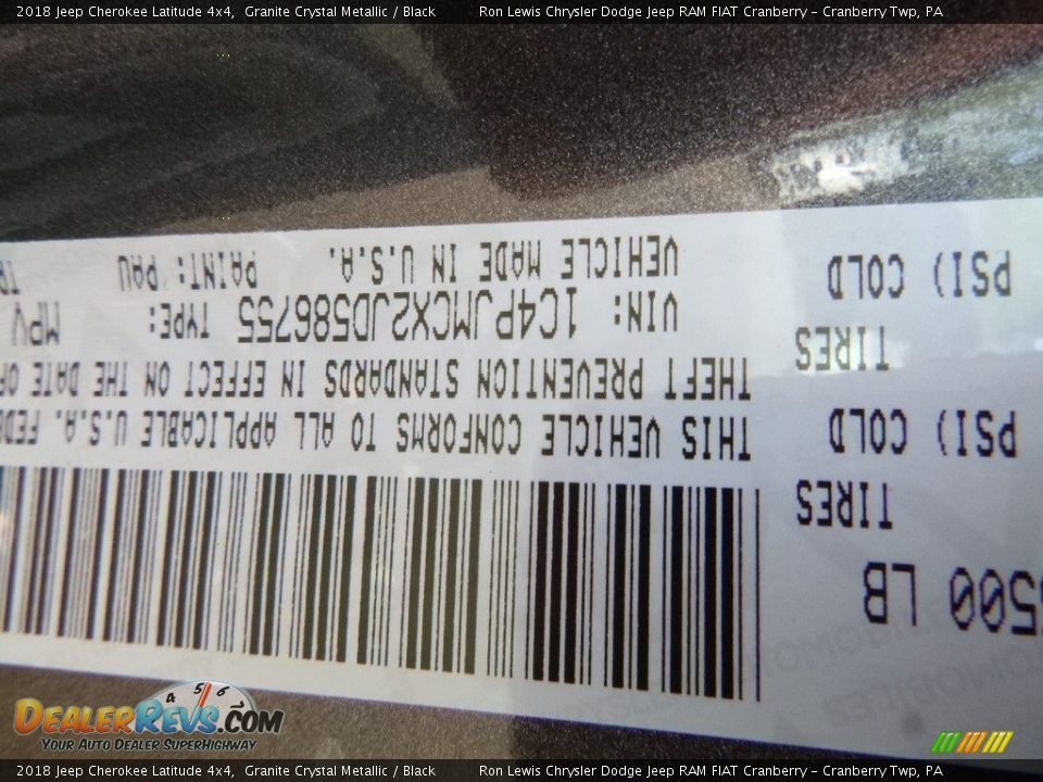 2018 Jeep Cherokee Latitude 4x4 Granite Crystal Metallic / Black Photo #14