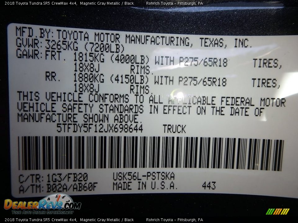 2018 Toyota Tundra SR5 CrewMax 4x4 Magnetic Gray Metallic / Black Photo #10