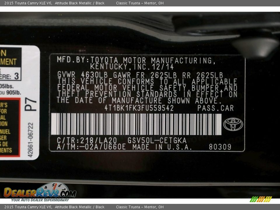 2015 Toyota Camry XLE V6 Attitude Black Metallic / Black Photo #21