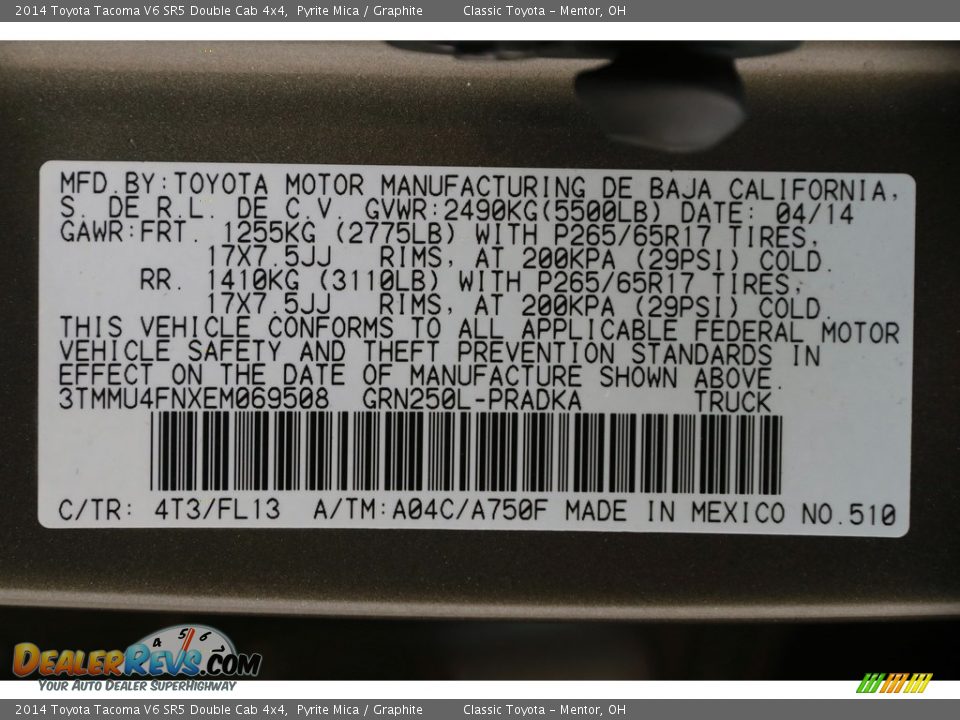 2014 Toyota Tacoma V6 SR5 Double Cab 4x4 Pyrite Mica / Graphite Photo #18