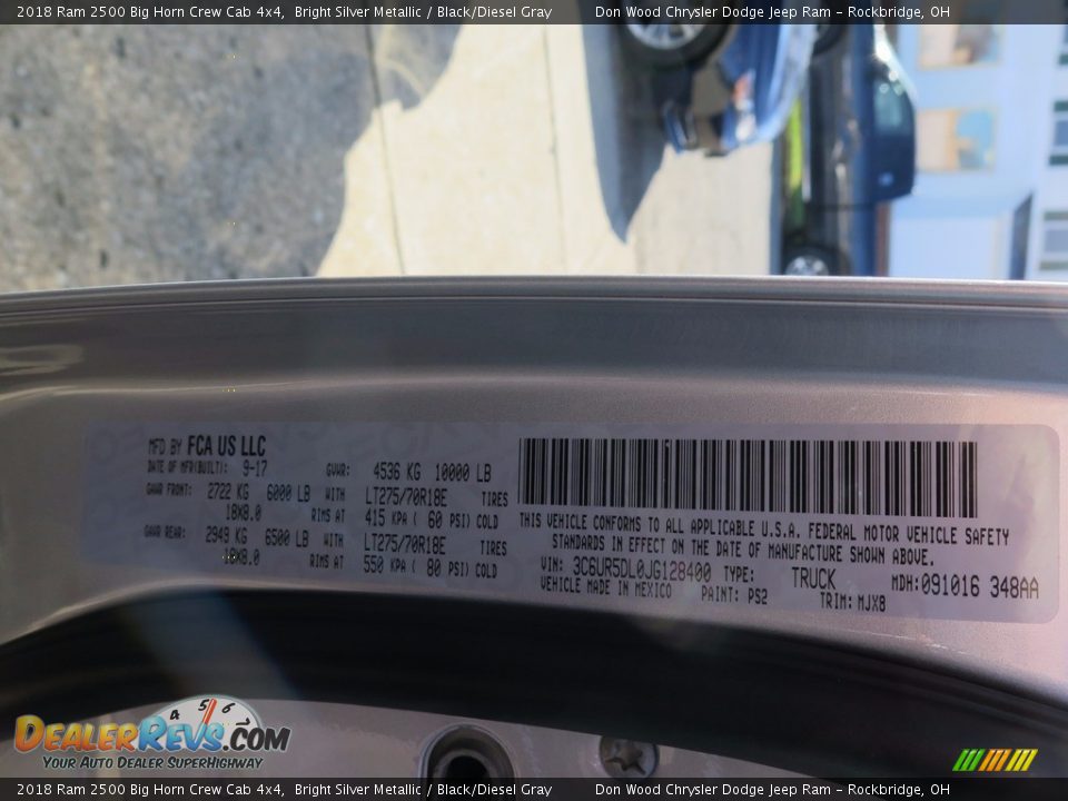 2018 Ram 2500 Big Horn Crew Cab 4x4 Bright Silver Metallic / Black/Diesel Gray Photo #25