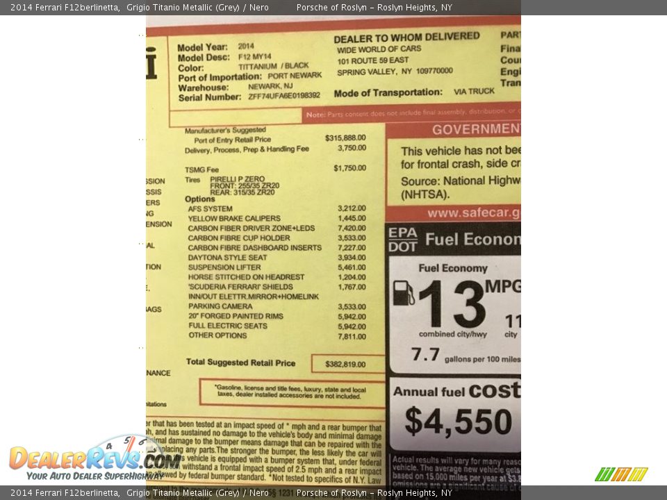 2014 Ferrari F12berlinetta  Window Sticker Photo #28