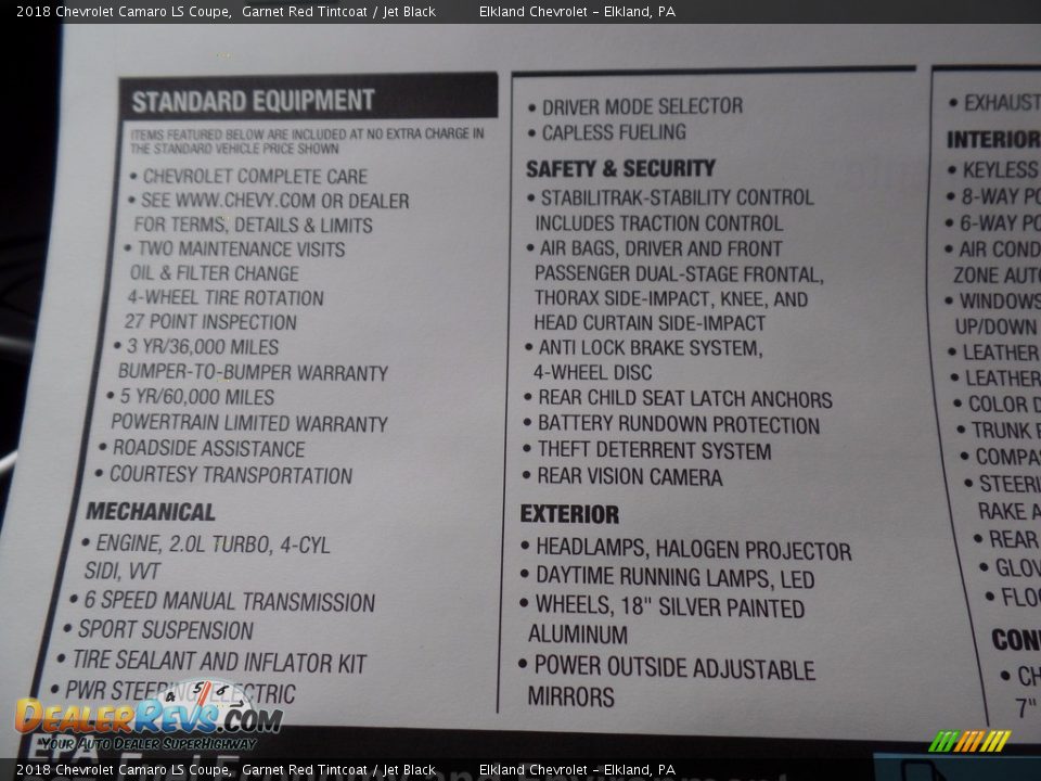 2018 Chevrolet Camaro LS Coupe Garnet Red Tintcoat / Jet Black Photo #30