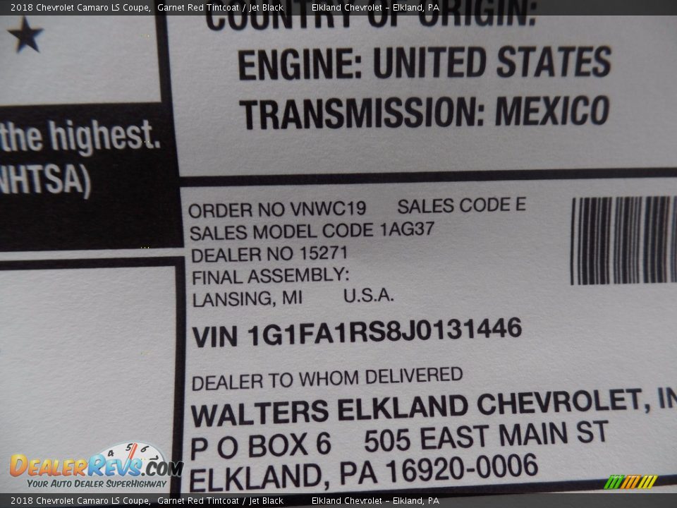 2018 Chevrolet Camaro LS Coupe Garnet Red Tintcoat / Jet Black Photo #33