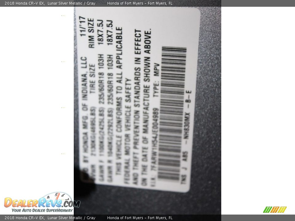 2018 Honda CR-V EX Lunar Silver Metallic / Gray Photo #26