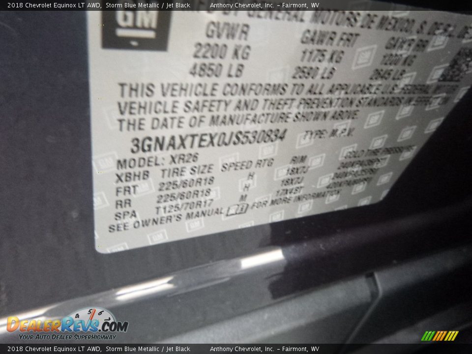 2018 Chevrolet Equinox LT AWD Storm Blue Metallic / Jet Black Photo #16
